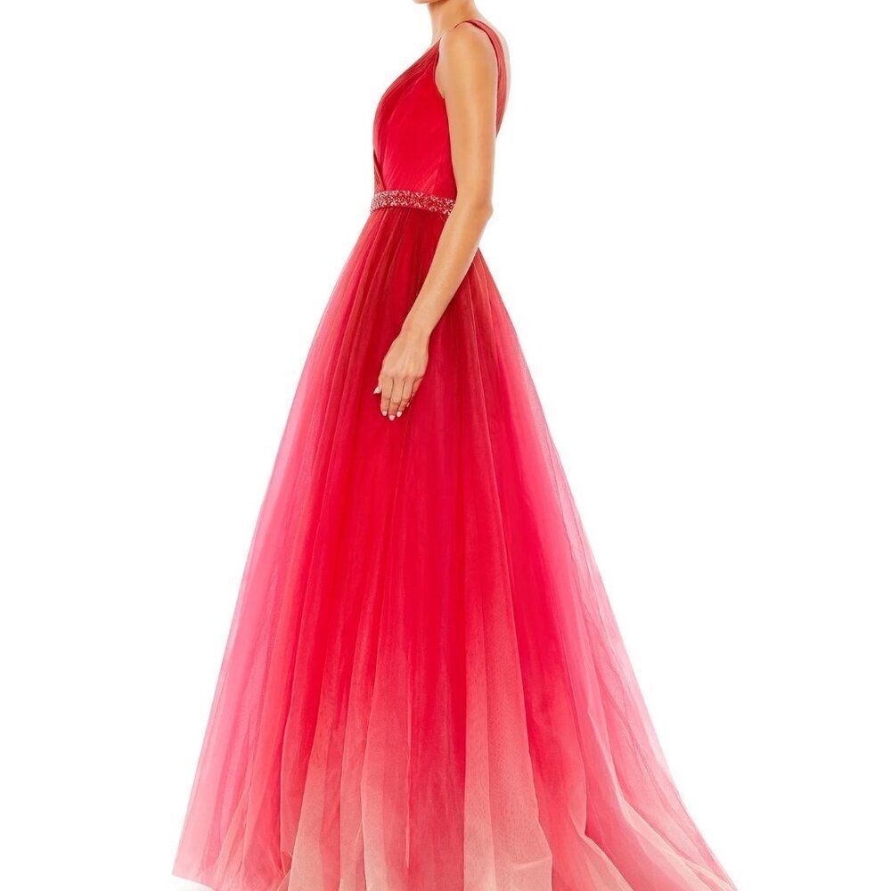 COPY - NEW | Mac Duggal 20378 Beaded Belt Wrap Over Sleeveless Ballgown Red Omb… - Picture 3 of 5